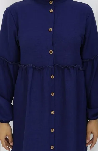 Costume Deux Pièces Tunique Boutonnée Froncée 0115-06 Bleu Marine 0115-06