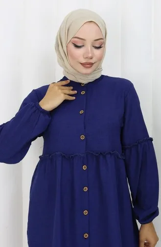 Gathered Buttoned Tunic Trousers Two Piece Set 0115-07 Saxe 0115-07