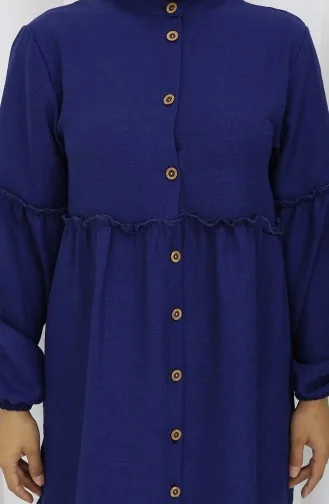 Gathered Buttoned Tunic Trousers Two Piece Set 0115-07 Saxe 0115-07