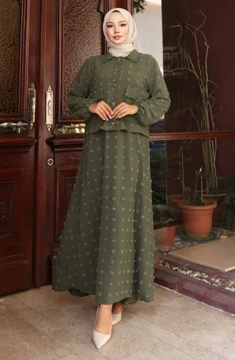 Two Piece Suit With Elastic Sleeves And Jacket 0133-01 Khaki 0133-01