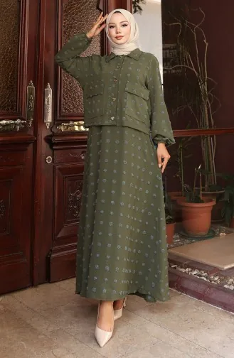 Two Piece Suit With Elastic Sleeves And Jacket 0133-01 Khaki 0133-01