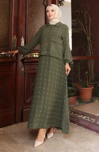 Two Piece Suit With Elastic Sleeves And Jacket 0133-01 Khaki 0133-01