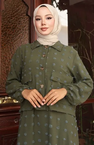 Two Piece Suit With Elastic Sleeves And Jacket 0133-01 Khaki 0133-01