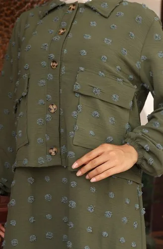 Two Piece Suit With Elastic Sleeves And Jacket 0133-01 Khaki 0133-01