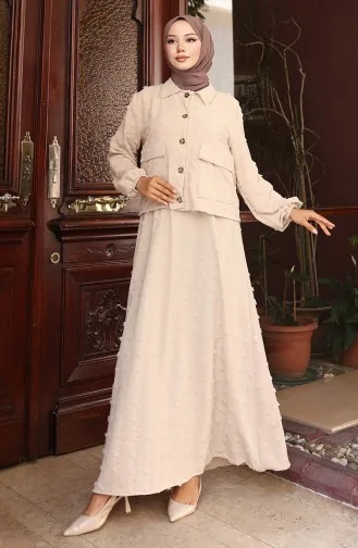 بدلة من قطعتين بأكمام مرنة وسترة 0133-02 من المنك 0133-02