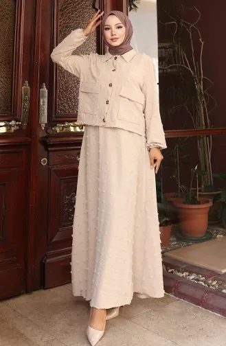 بدلة من قطعتين بأكمام مرنة وسترة 0133-02 من المنك 0133-02