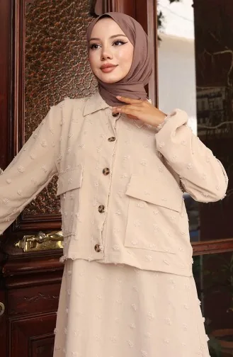 بدلة من قطعتين بأكمام مرنة وسترة 0133-02 من المنك 0133-02