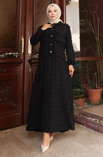 بدلة من قطعتين بأكمام مرنة وسترة 0133-03 أسود 0133-03