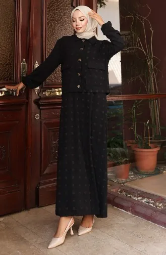 بدلة من قطعتين بأكمام مرنة وسترة 0133-03 أسود 0133-03