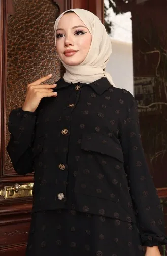 بدلة من قطعتين بأكمام مرنة وسترة 0133-03 أسود 0133-03