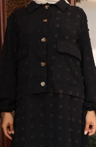 بدلة من قطعتين بأكمام مرنة وسترة 0133-03 أسود 0133-03