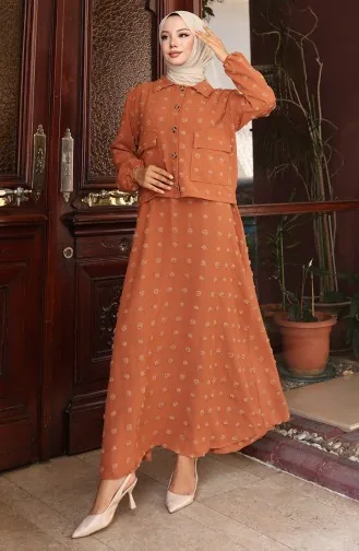 Kolu Lastikli Ceketli İkili Takım 0133-04 Sütlü kahve