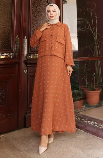 Kolu Lastikli Ceketli İkili Takım 0133-04 Sütlü kahve