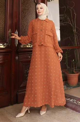 Kolu Lastikli Ceketli İkili Takım 0133-04 Sütlü kahve