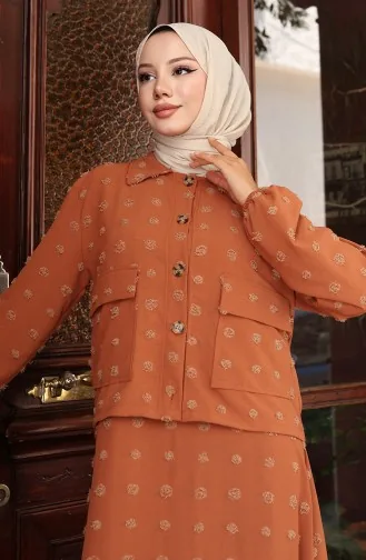 Kolu Lastikli Ceketli İkili Takım 0133-04 Sütlü kahve