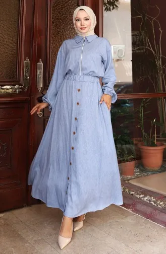 Kolu Lastikli Fermuarlı Kot Etekli İkili Takım 0135-01 Kot Mavi