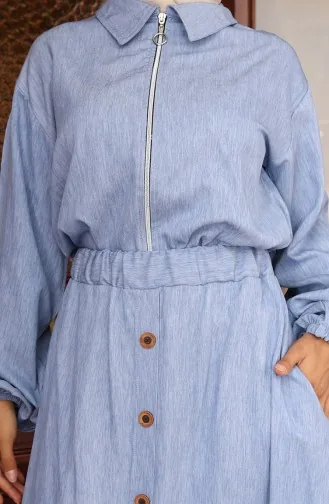 Kolu Lastikli Fermuarlı Kot Etekli İkili Takım 0135-01 Kot Mavi