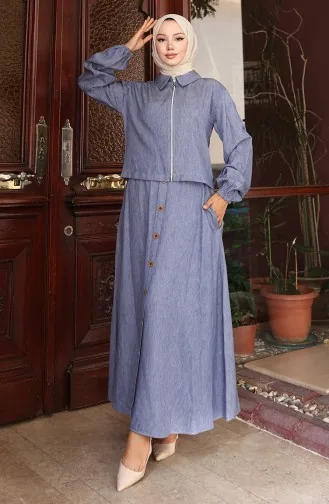 Kolu Lastikli Fermuarlı Kot Etekli İkili Takım 0135-02 Lacivert