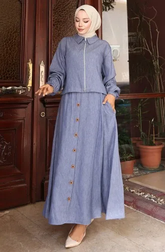 Kolu Lastikli Fermuarlı Kot Etekli İkili Takım 0135-02 Lacivert