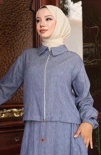 Kolu Lastikli Fermuarlı Kot Etekli İkili Takım 0135-02 Lacivert