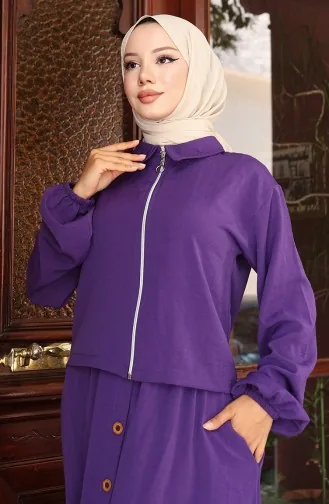 Aerobin Kumaş Fermuarlı İkili Takım 0136-01 Açık Mürdüm