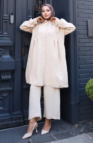 Tuniek Met Ruches Aan De Voorkant Pntolon Tweedelig Pak 2128-01 Mink 2128-01