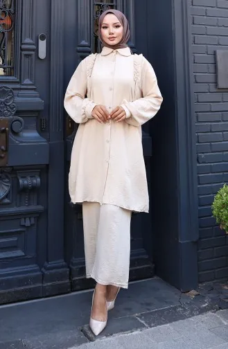 Tuniek Met Ruches Aan De Voorkant Pntolon Tweedelig Pak 2128-01 Mink 2128-01