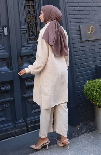 Tuniek Met Ruches Aan De Voorkant Pntolon Tweedelig Pak 2128-01 Mink 2128-01