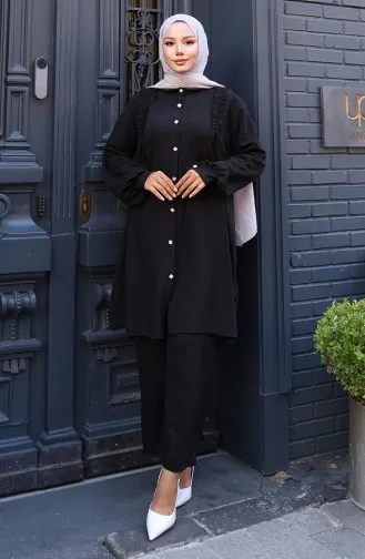 Tuniek Met Ruches Aan De Voorkant Pntolon Tweedelig Pak 2128-02 Zwart 2128-02