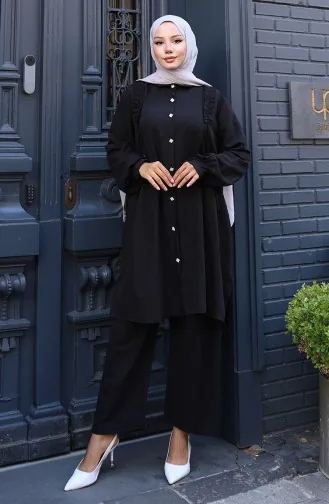 Tuniek Met Ruches Aan De Voorkant Pntolon Tweedelig Pak 2128-02 Zwart 2128-02