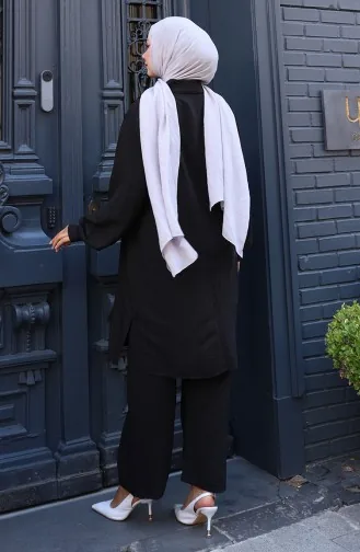 Tuniek Met Ruches Aan De Voorkant Pntolon Tweedelig Pak 2128-02 Zwart 2128-02