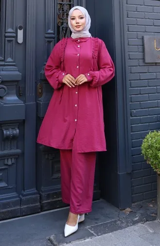 Ensemble Deux Pièces Tunique à Volants Pntolon 2128-03 Fuchsia 2128-03
