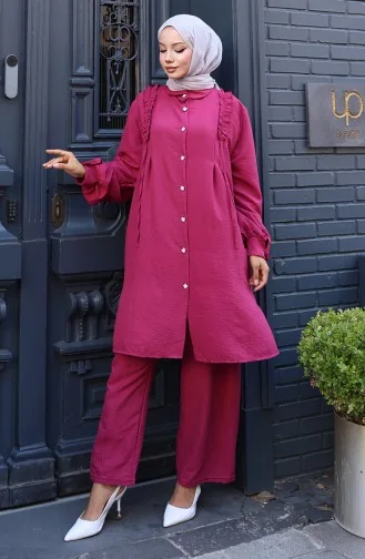 Ensemble Deux Pièces Tunique à Volants Pntolon 2128-03 Fuchsia 2128-03