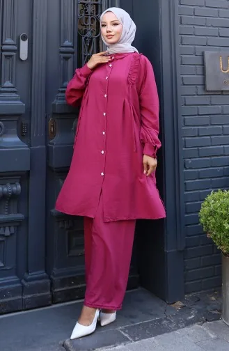 Ensemble Deux Pièces Tunique à Volants Pntolon 2128-03 Fuchsia 2128-03