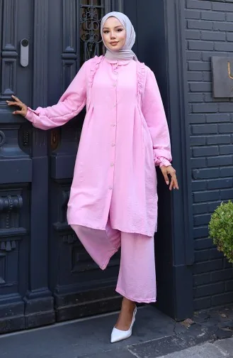 Tuniek Met Ruches Aan De Voorkant Pntolon Tweedelig Pak 2128-04 Roze 2128-04