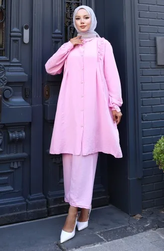 Tuniek Met Ruches Aan De Voorkant Pntolon Tweedelig Pak 2128-04 Roze 2128-04