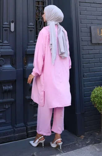 Tuniek Met Ruches Aan De Voorkant Pntolon Tweedelig Pak 2128-04 Roze 2128-04
