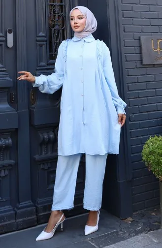 Pntolon Tunika Mit Rüschen Vorne Zweiteiliger Anzug 2128-05 Hellblau 2128-05