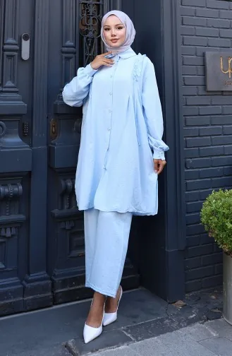 Pntolon Tunika Mit Rüschen Vorne Zweiteiliger Anzug 2128-05 Hellblau 2128-05