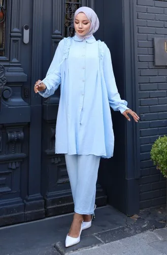 Pntolon Tunika Mit Rüschen Vorne Zweiteiliger Anzug 2128-05 Hellblau 2128-05