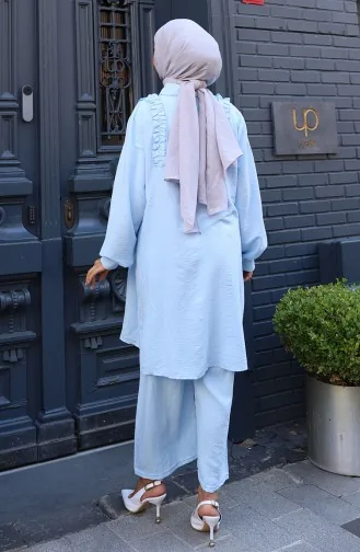 Pntolon Tunika Mit Rüschen Vorne Zweiteiliger Anzug 2128-05 Hellblau 2128-05