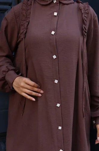 Önü Fırfırlı Tunik Pntolon İkili Takım 2128-06 Kahverengi