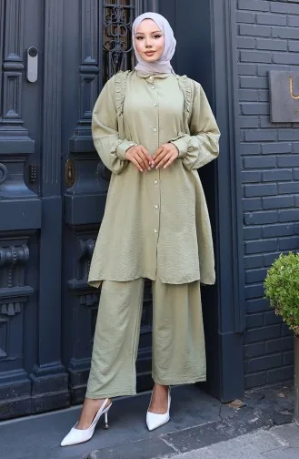 Önü Fırfırlı Tunik Pntolon İkili Takım 2128-07 Zeytin Yeşili