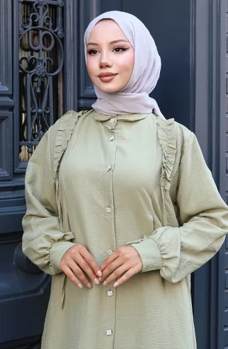 Önü Fırfırlı Tunik Pntolon İkili Takım 2128-07 Zeytin Yeşili