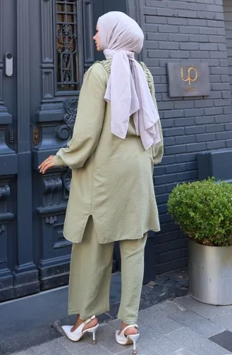 Önü Fırfırlı Tunik Pntolon İkili Takım 2128-07 Zeytin Yeşili