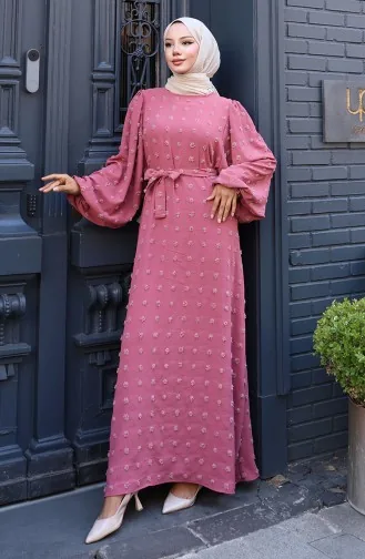 Robe Ceinturée En Tissu Aerobin 0130-02 Rose Poudré 0130-02
