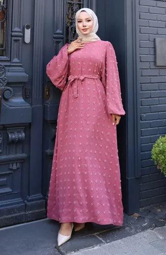 Robe Ceinturée En Tissu Aerobin 0130-02 Rose Poudré 0130-02