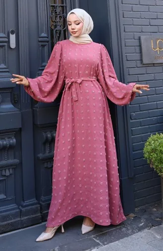 Robe Ceinturée En Tissu Aerobin 0130-02 Rose Poudré 0130-02