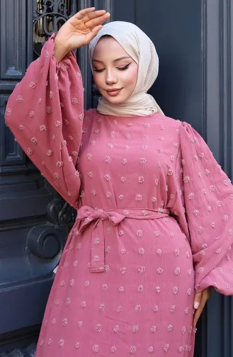 Robe Ceinturée En Tissu Aerobin 0130-02 Rose Poudré 0130-02