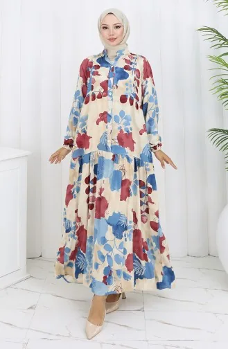 Robe Mi-boutonnée En Tissu Viscose 2129-04 Bordeaux Indigo 2129-04